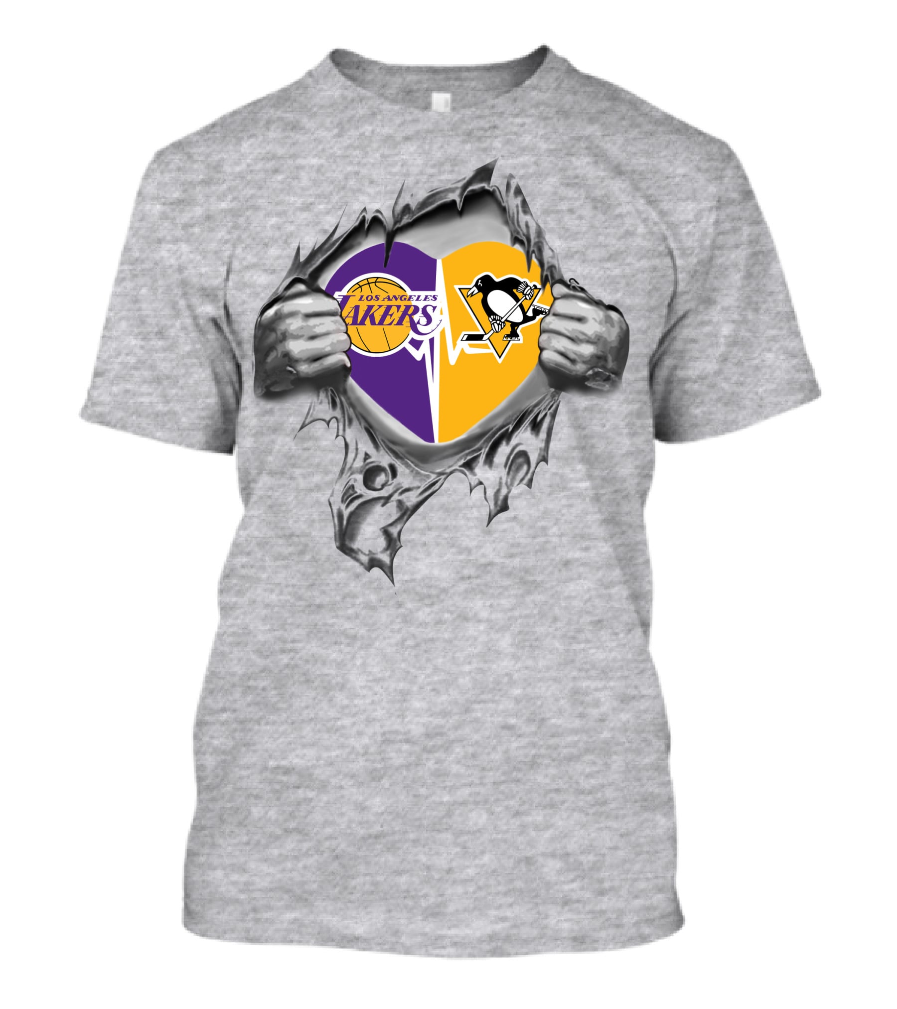 Los Angeles Lakers Pittsburgh Penguins Heartbeat Fusion T-Shirt
