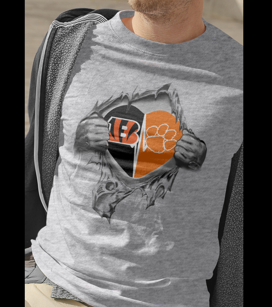 Bengals Clemson Tigers Heart Split Paw Logo Football Fan Pride T-Shirt