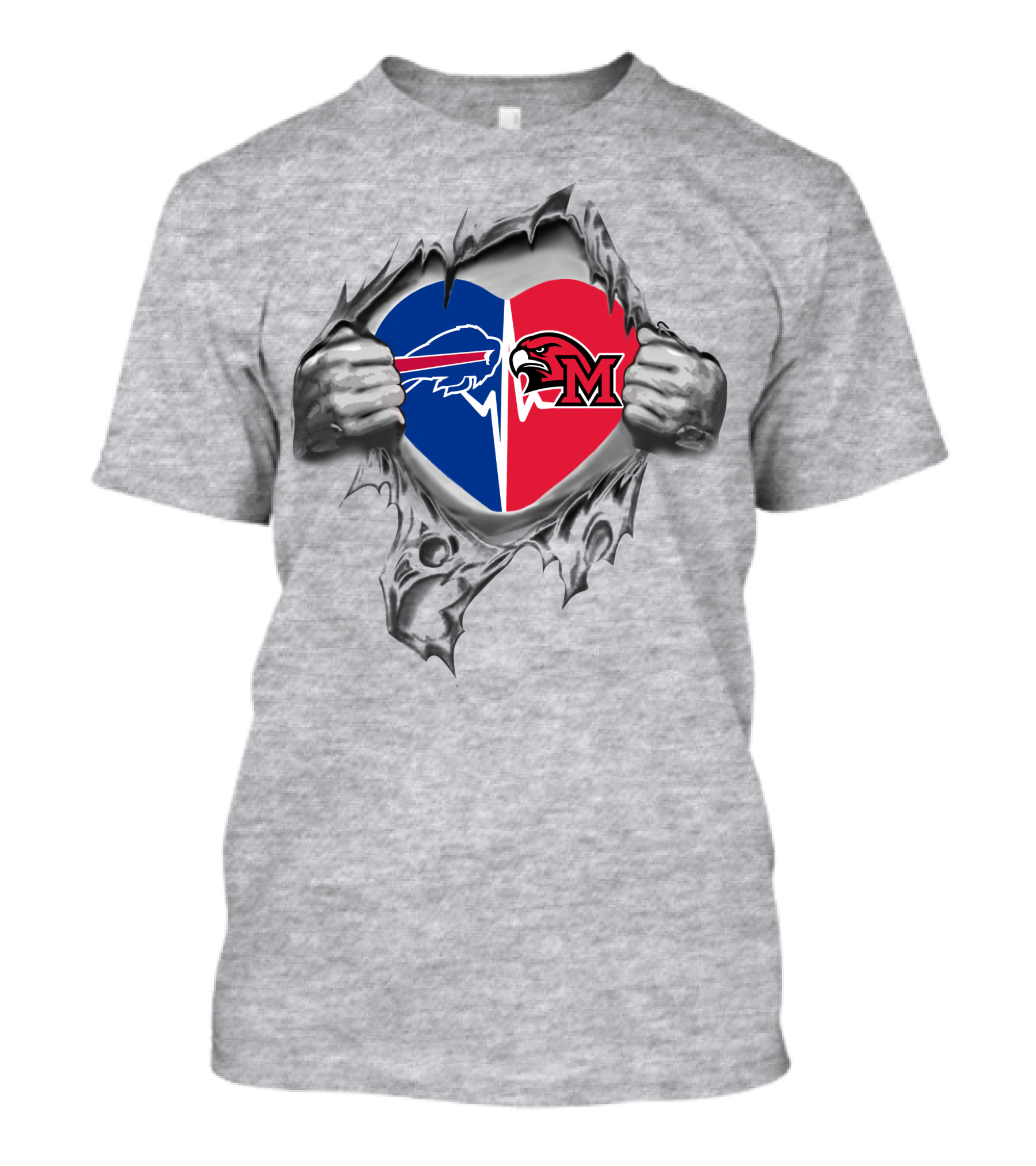 Bills Miami Oh Redhawks Heart Split T-Shirt