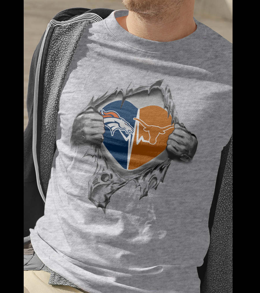 Broncos Longhorns Heart Denver Texas T-Shirt