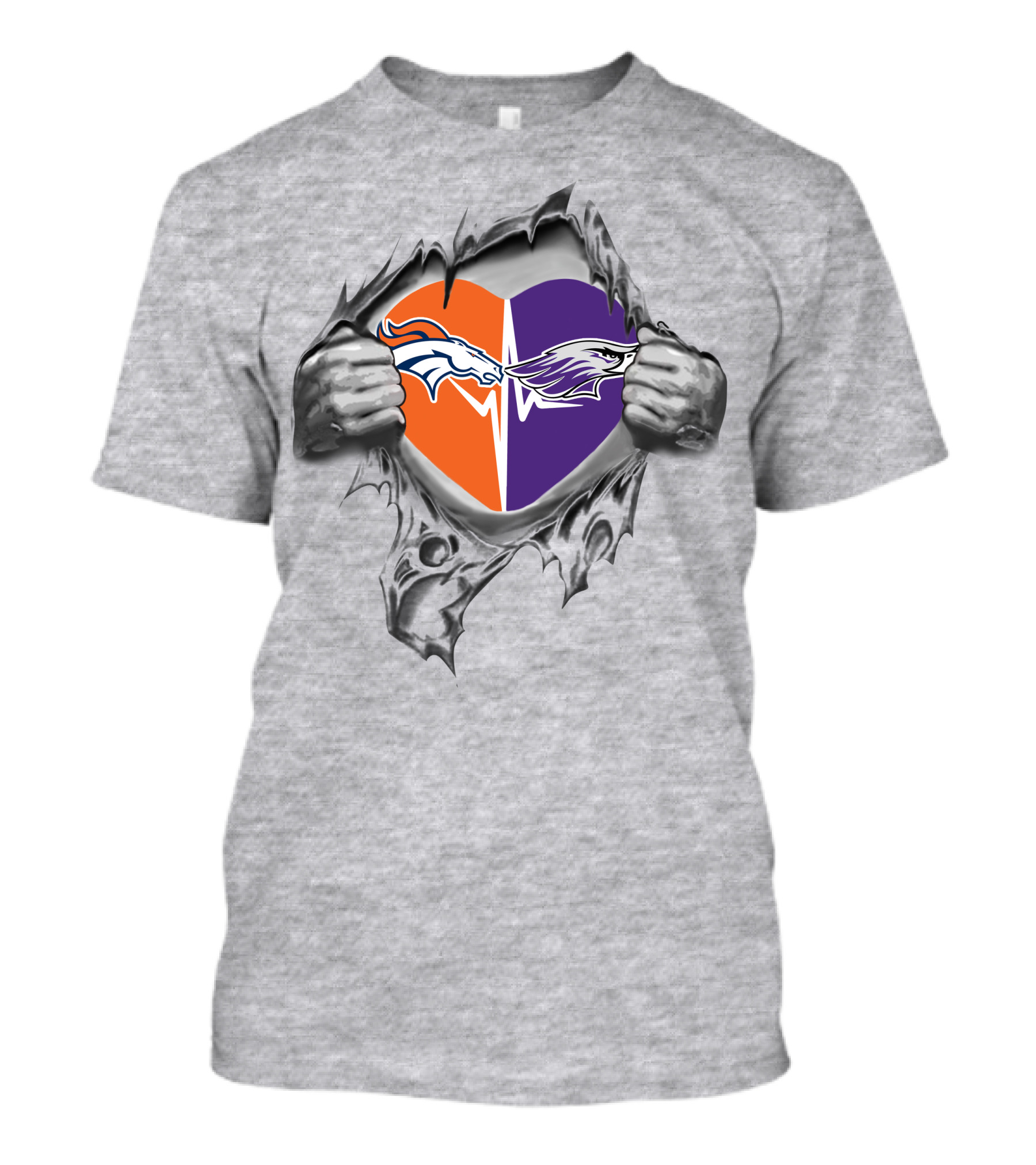 Broncos Whitewater Warhawks Heart Logo Mashup T-Shirt