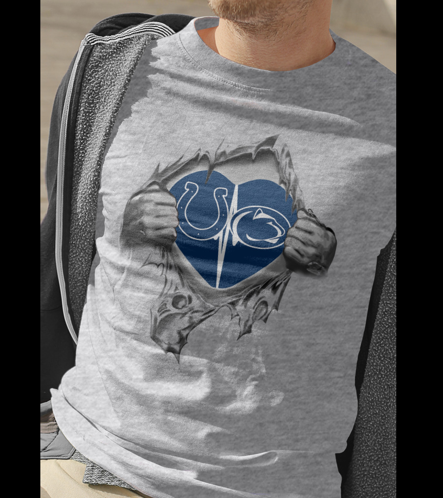 Colts Penn State Nittany Lions Heart Icon With Logos T-Shirt