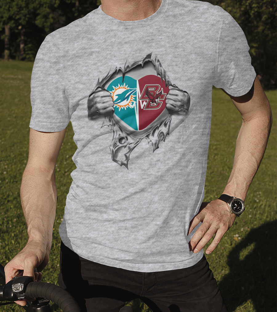 Miami Dolphins Boston College Eagles Heart T-Shirt