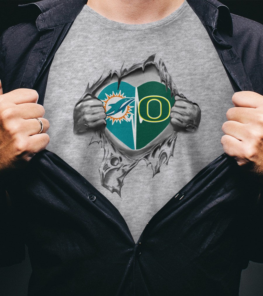 Dolphins Oregon Ducks Heart Logo Fusion Heritage T-Shirt