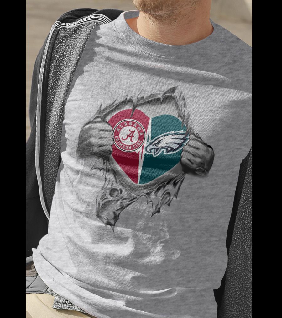 Eagles Alabama Crimson Tide Heart Split T-Shirt