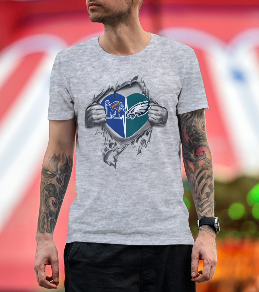 Eagles And Memphis Tigers Heart T-Shirt