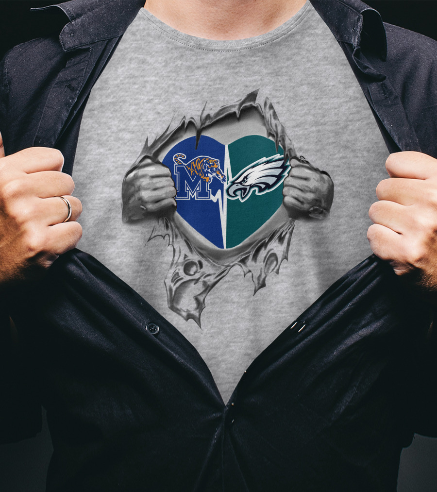 Eagles And Memphis Tigers Heart T-Shirt