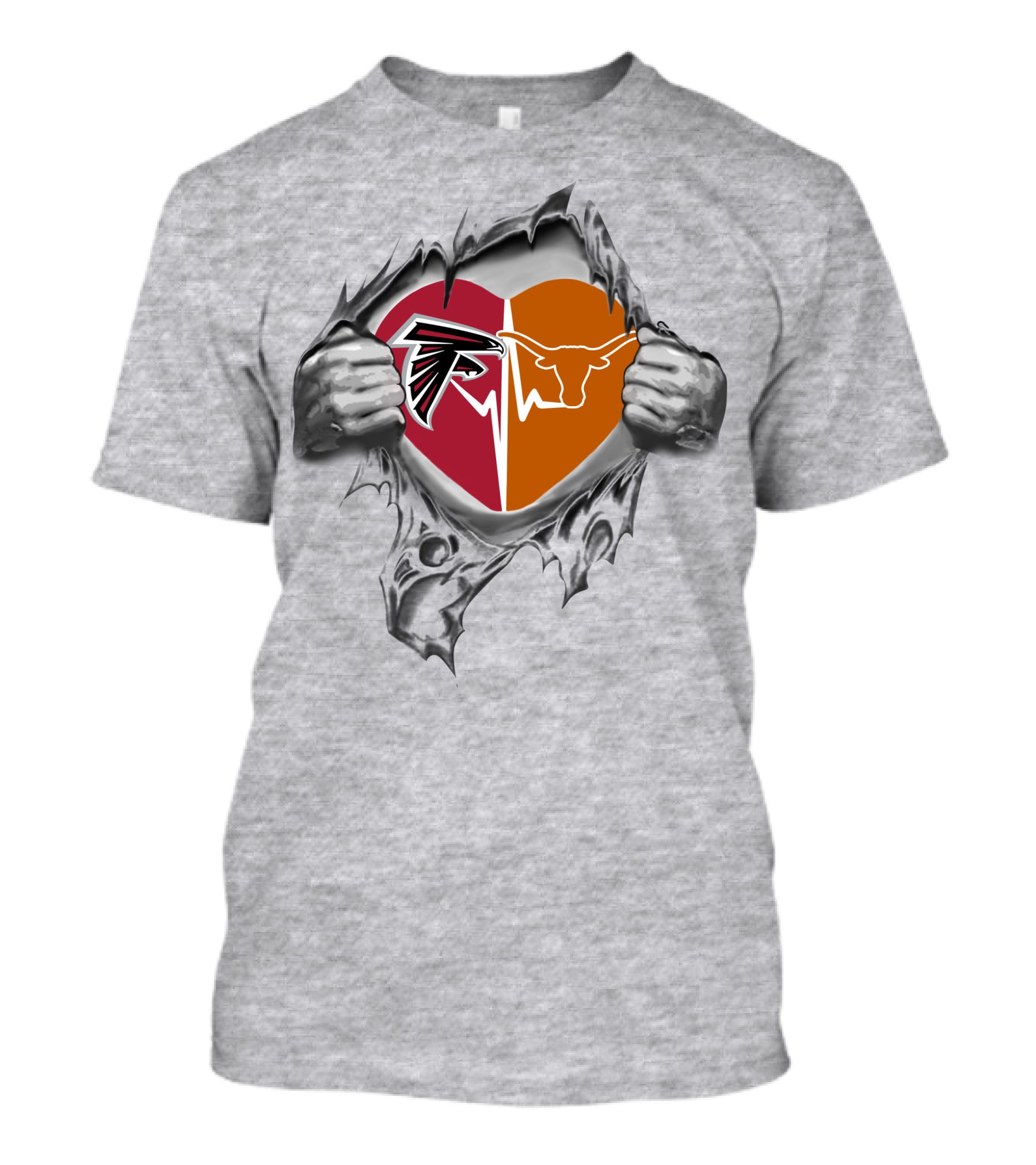 Falcons Texas Longhorns Heart Emblem With Strength Display T-Shirt