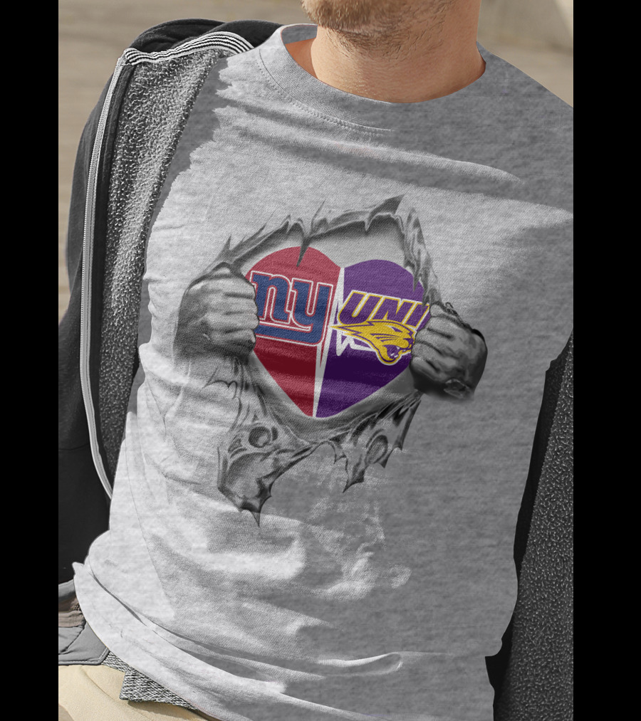Nyy Giants Northern Iowa Panthers Heart Torn Open T-Shirt