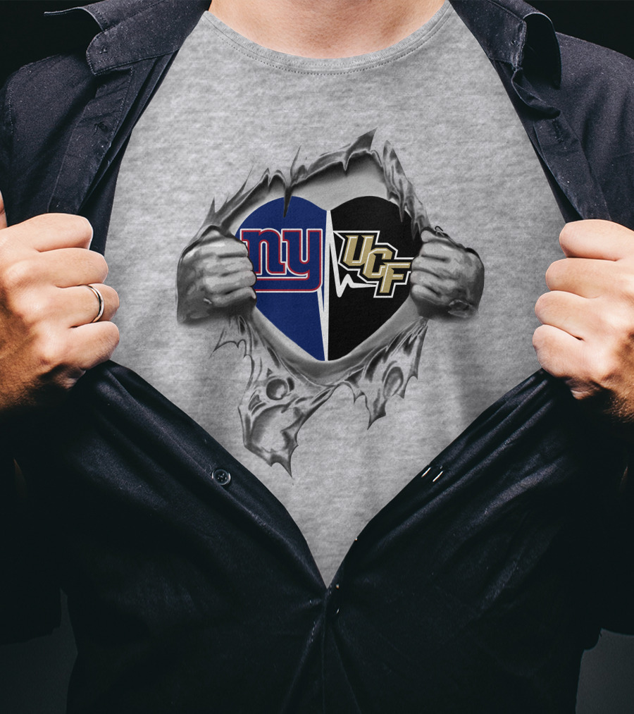 New York Giants Ucf Knights Heart Rip Football Fans T-Shirt