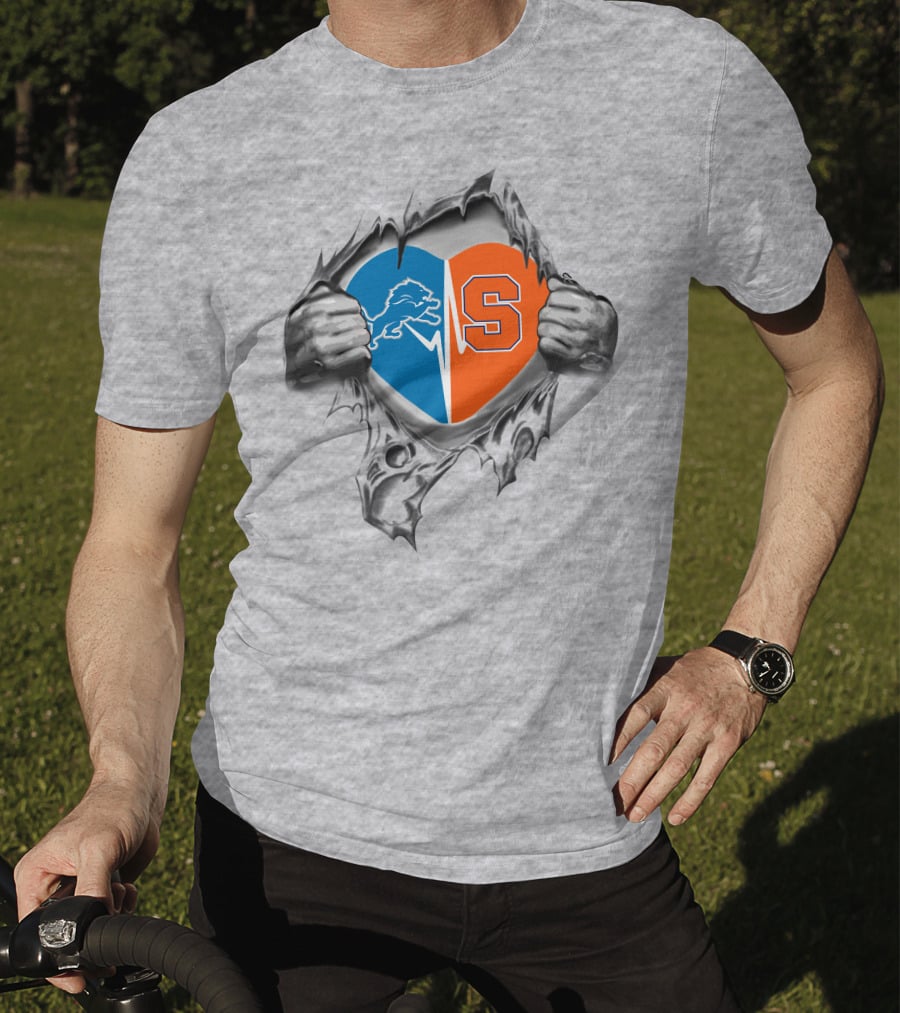 Detroit Lions And Syracuse Orange Heart T-Shirt