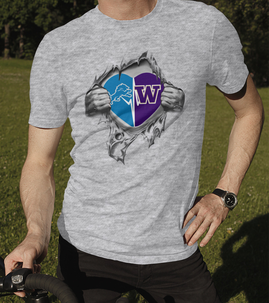Detroit Lions Washington Huskies Heart T-Shirt