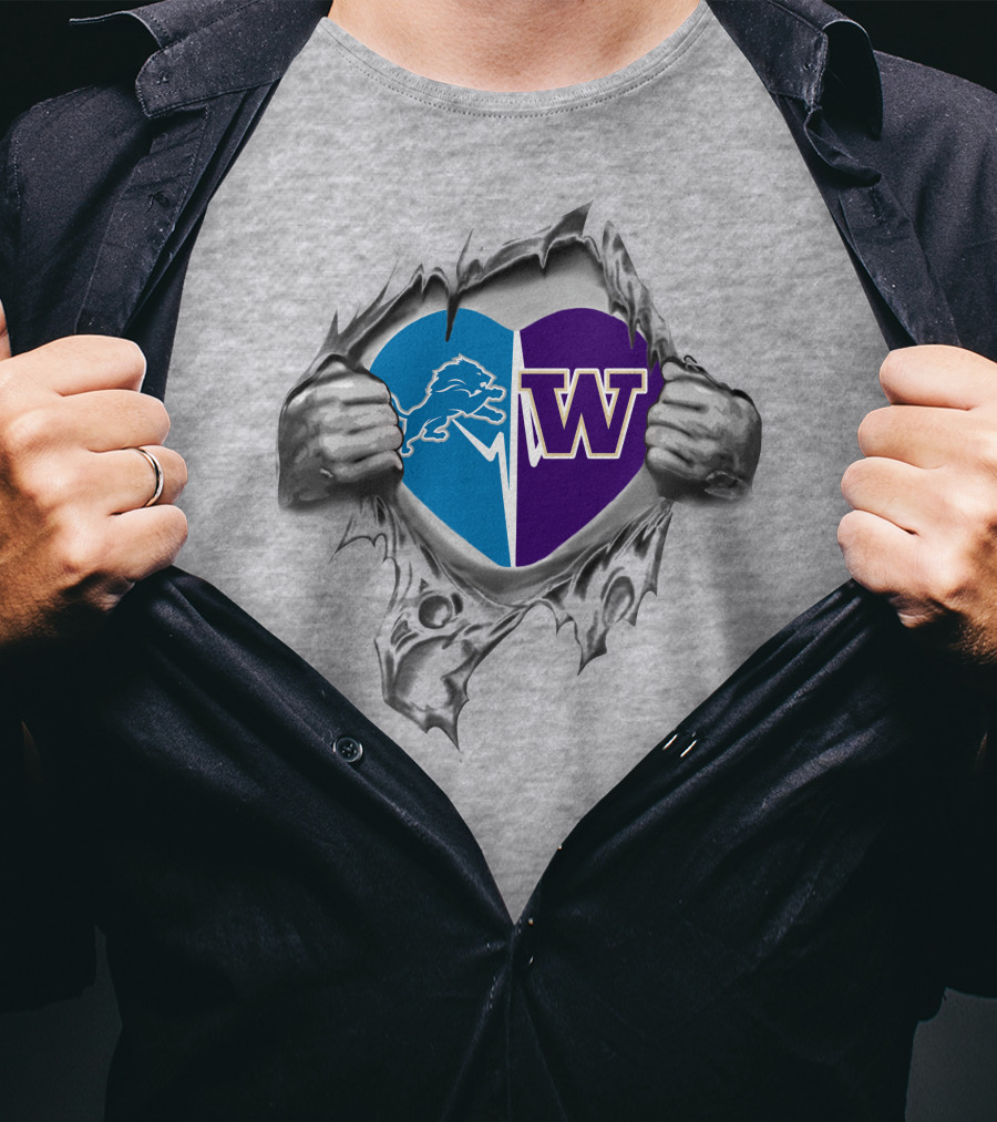 Detroit Lions Washington Huskies Heart T-Shirt