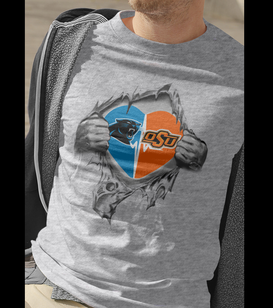 Carolina Panthers Oklahoma State Cowboys Logo Heart T-Shirt