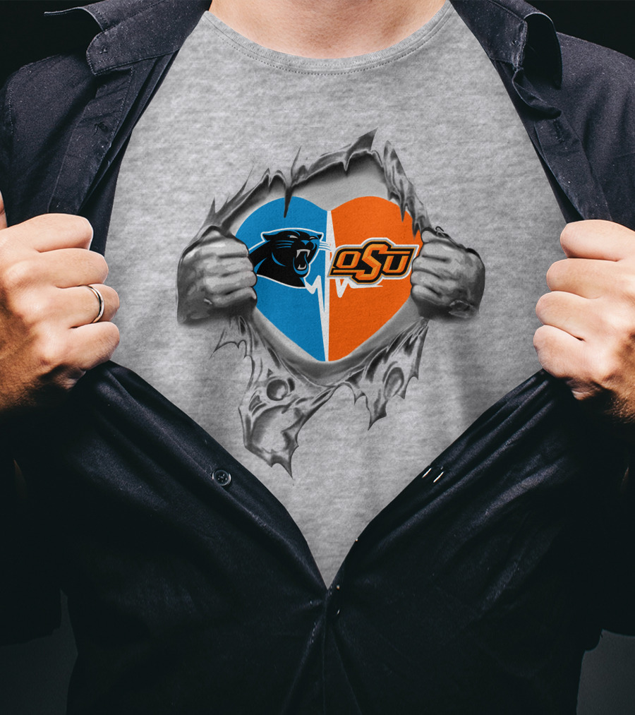 Carolina Panthers Oklahoma State Cowboys Logo Heart T-Shirt