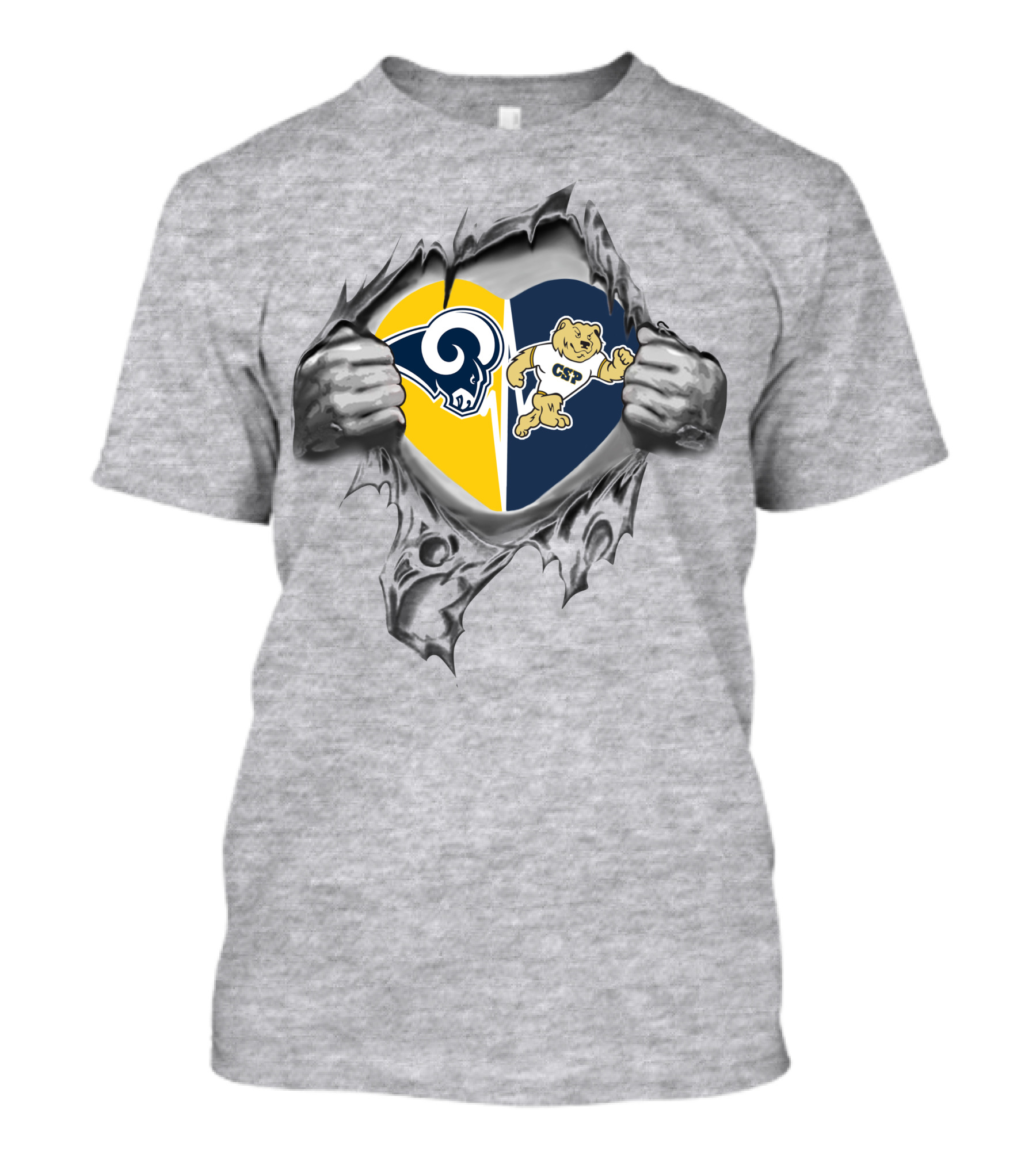 Rams Concordia University St Paul Csp Heart Symbol With Hands Pulling Open Fabric T-Shirt
