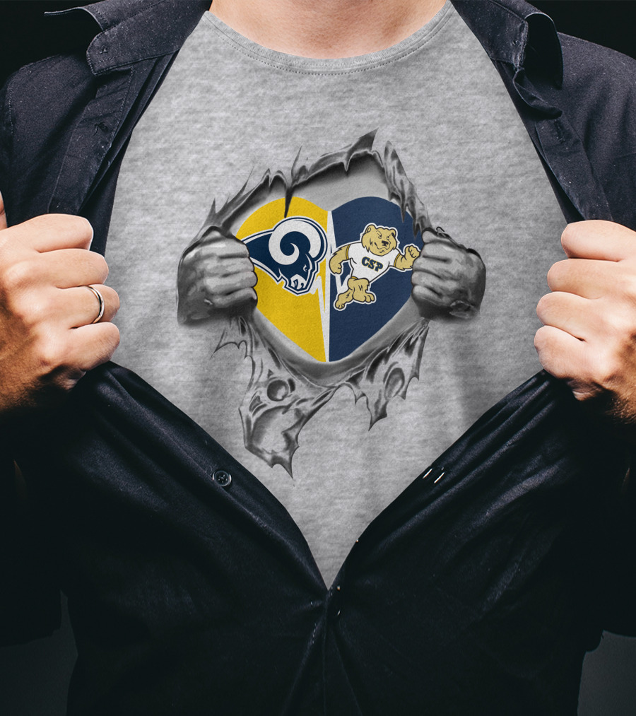 Rams Concordia University St Paul Csp Heart Symbol With Hands Pulling Open Fabric T-Shirt