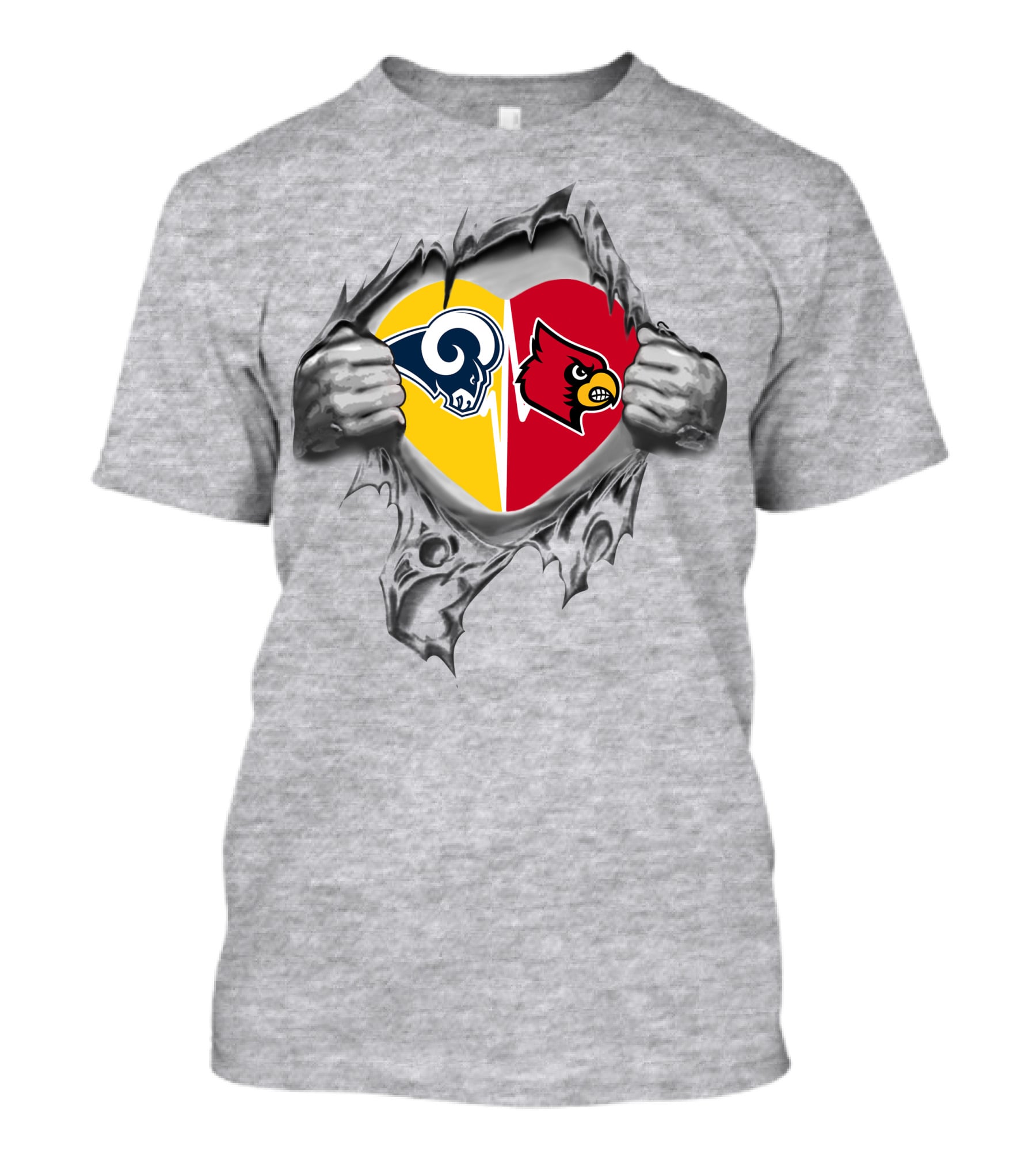 Rams Louisville Cardinals Heart Logo Torn Through T-Shirt