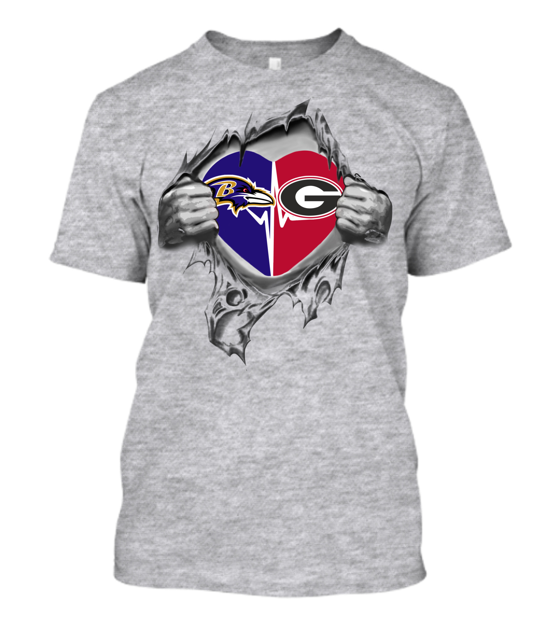 Baltimore Ravens Georgia Bulldogs Heartbeat Connection T-Shirt