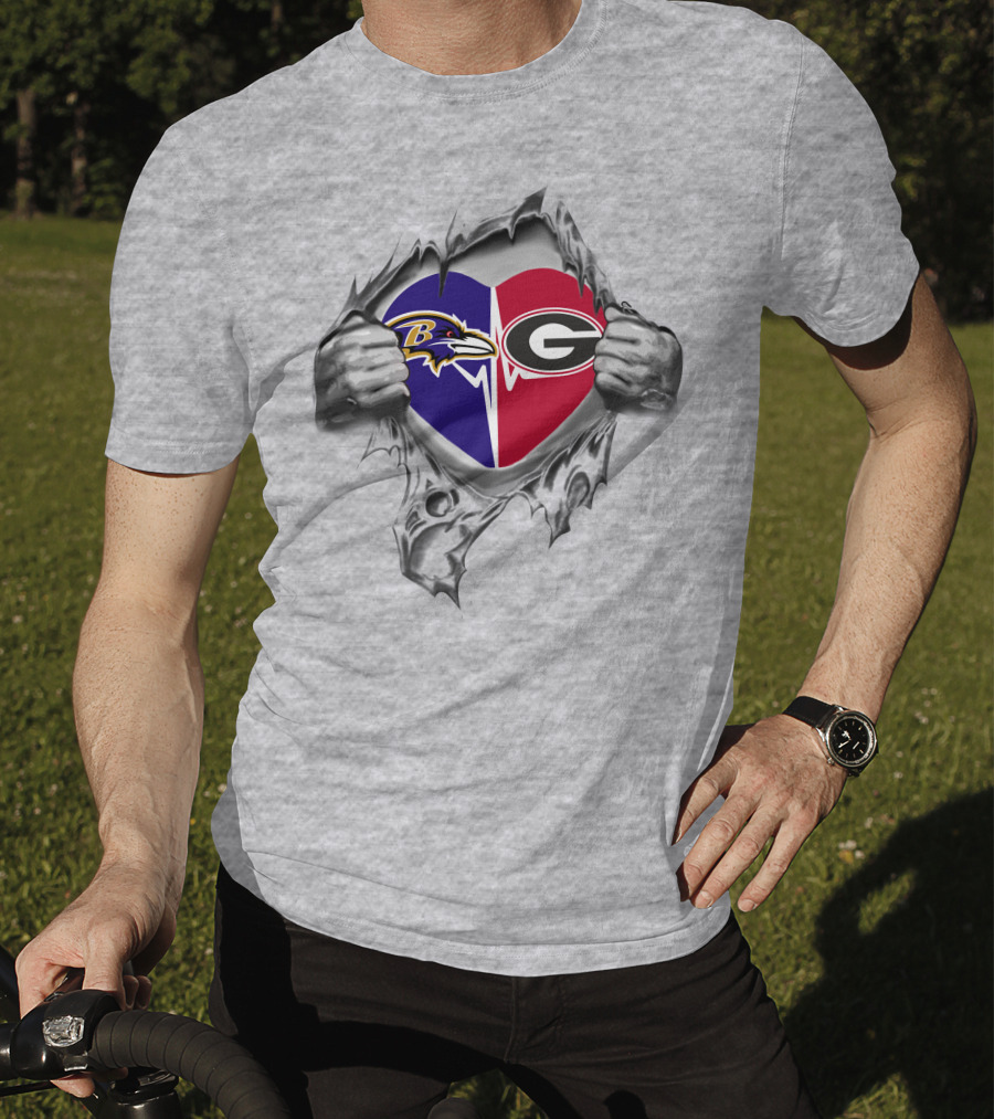 Baltimore Ravens Georgia Bulldogs Heartbeat Connection T-Shirt