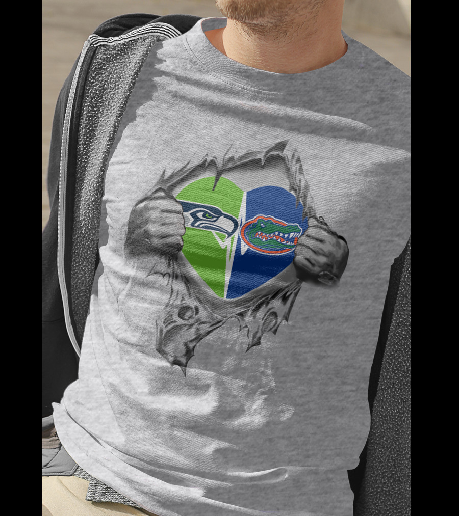Seahawks Florida Gators Heart Logo Ripped T-Shirt