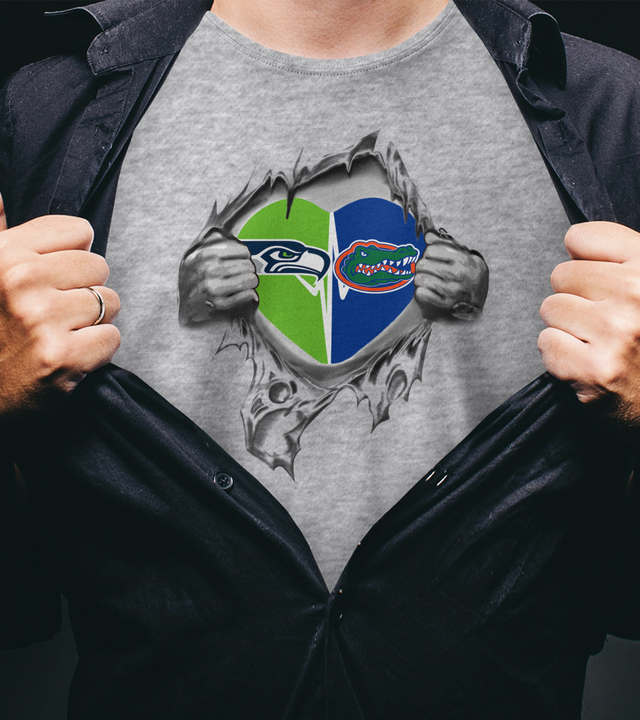 Seahawks Florida Gators Heart Logo Ripped T-Shirt