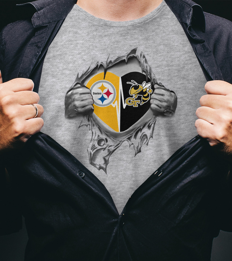 Steelers Georgia Tech Yellow Jackets Heart Logo Fan Mashup T-Shirt