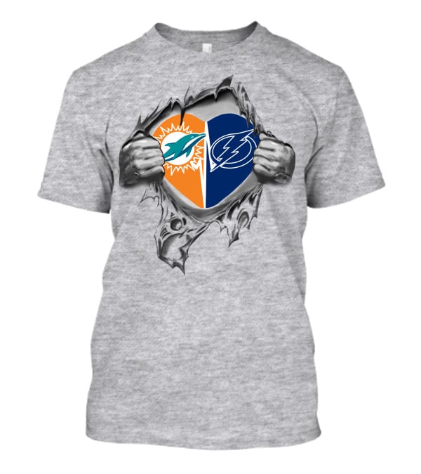 Tampa Bay Lightning Miami Dolphins Heart Symbol Unleashed T-Shirt