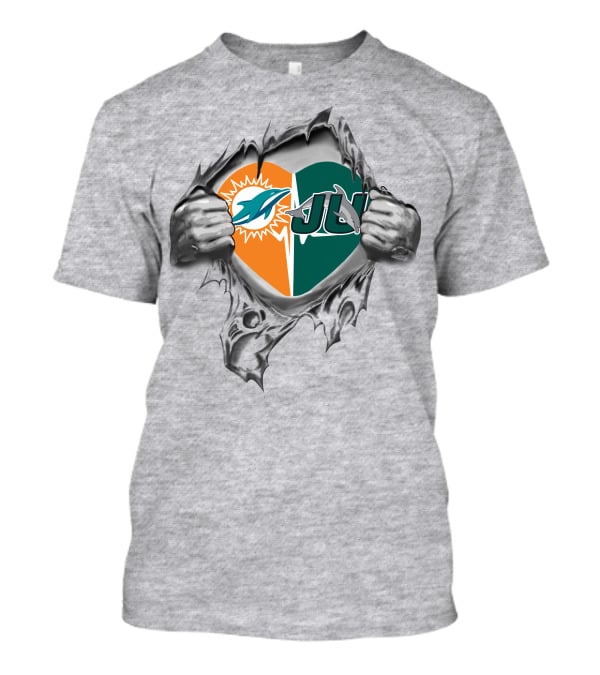 Dolphins Miami And Jacksonville Dolphins Heart T-Shirt