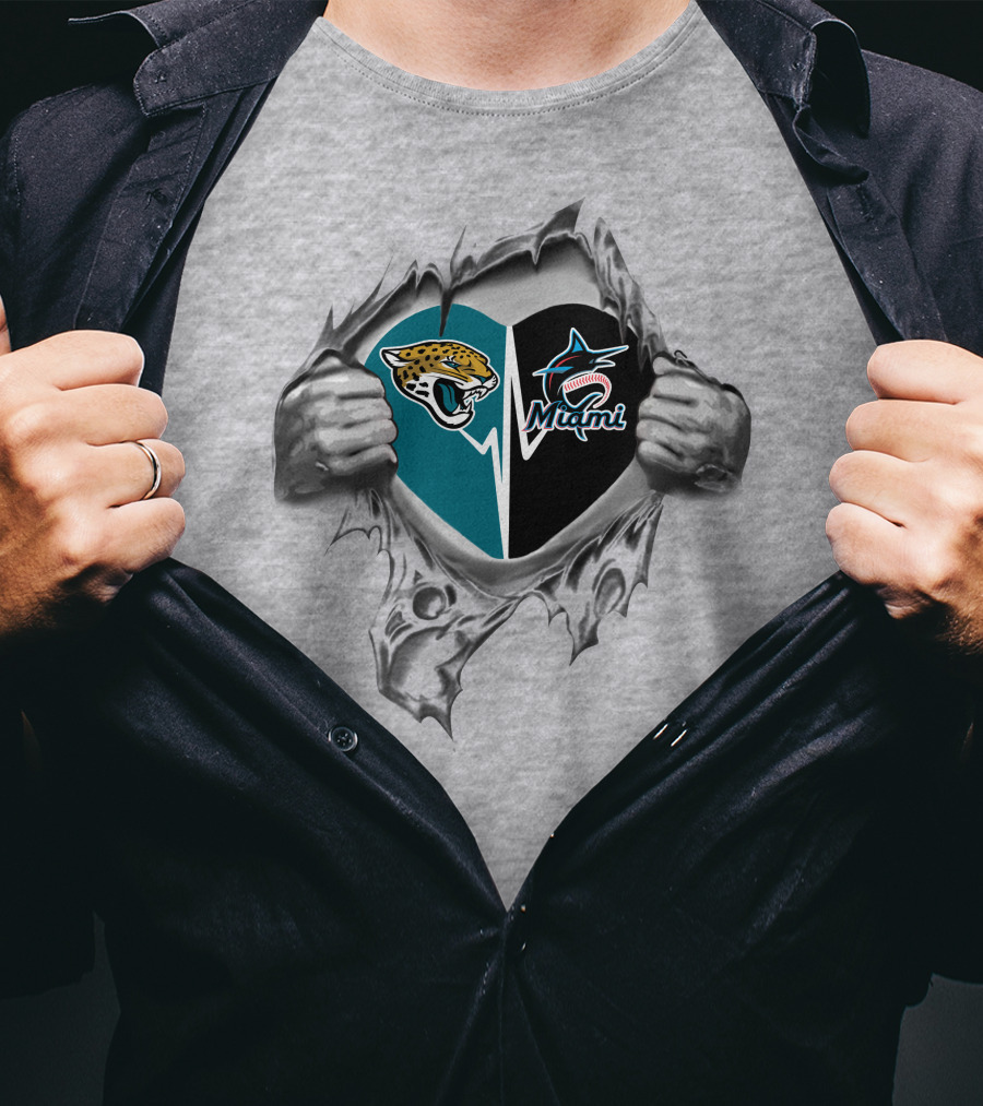 Jacksonville Jaguars Miami Marlins Heart Fan Loyalty T-Shirt