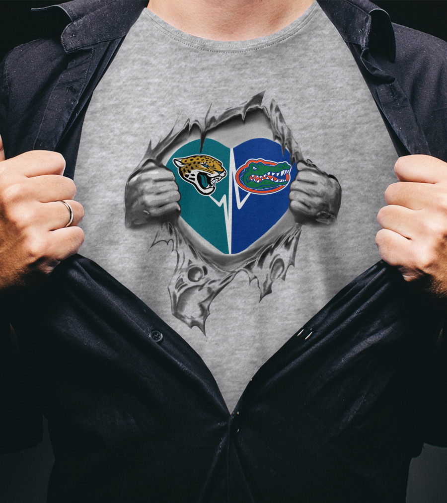 Jaguars Florida Gators Heart Rip It's In My Heart T-Shirt
