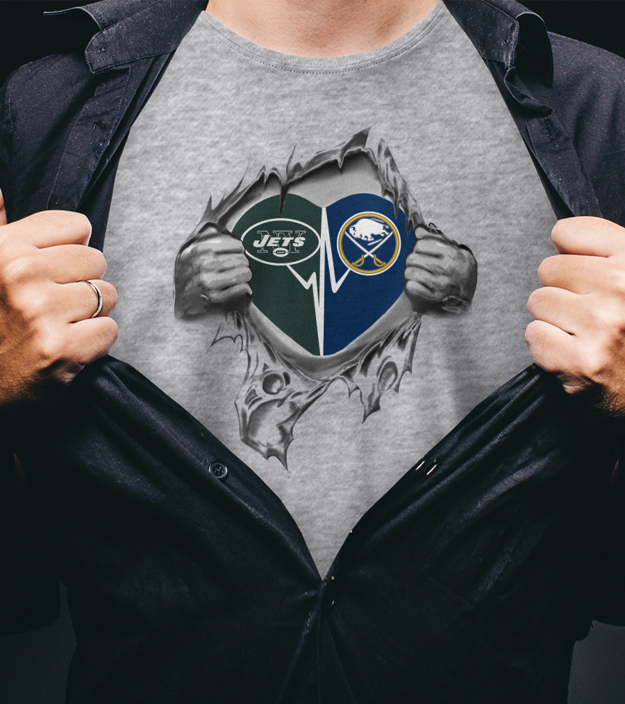 Jets Sabres Heart Logo Torn Metal T-Shirt