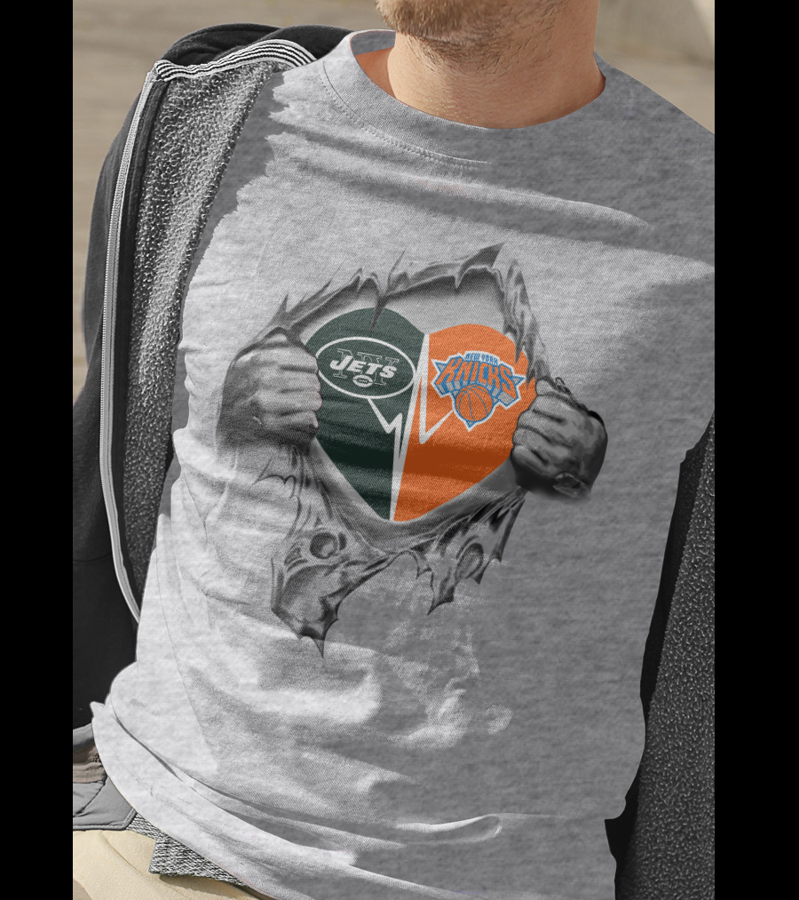 Jets Knicks Heart Logo Rip T-Shirt