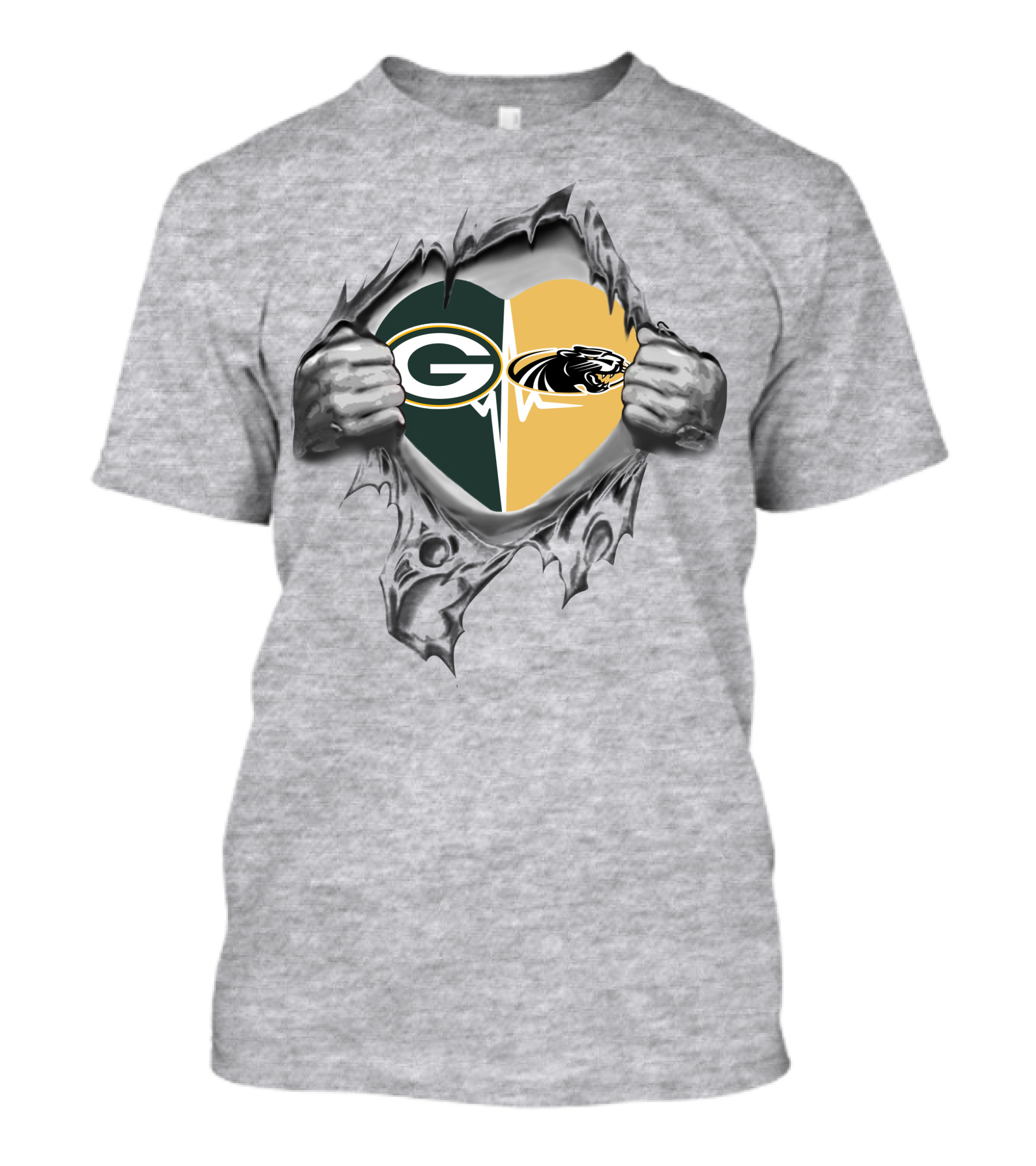 Green Bay Packers Milwaukee Panthers Heart Logo Fan Tribute T-Shirt