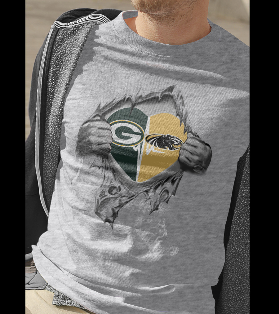 Green Bay Packers Milwaukee Panthers Heart Logo Fan Tribute T-Shirt