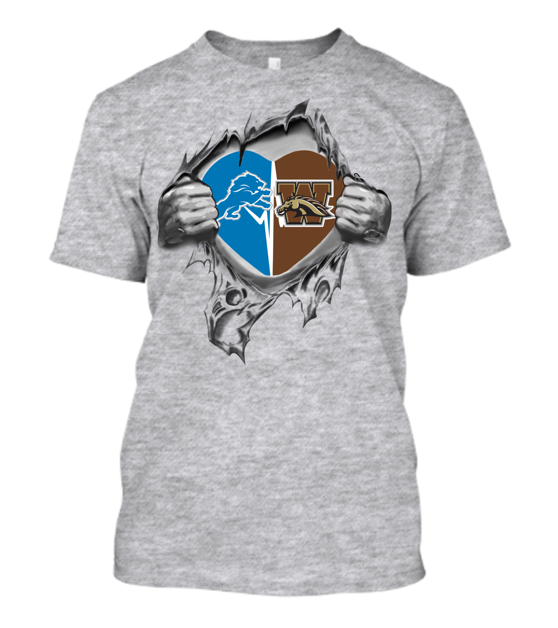 Detroit Lions Western Michigan Broncos Heart Combo T-Shirt