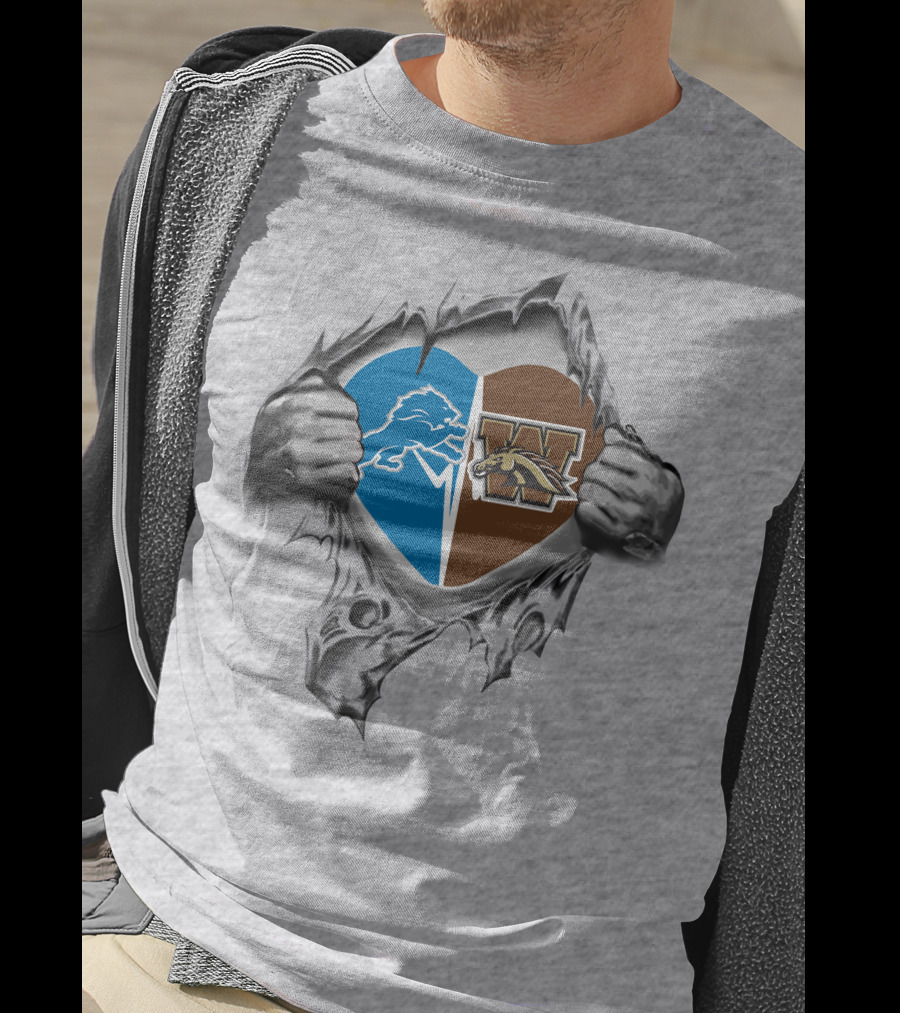 Detroit Lions Western Michigan Broncos Heart Combo T-Shirt