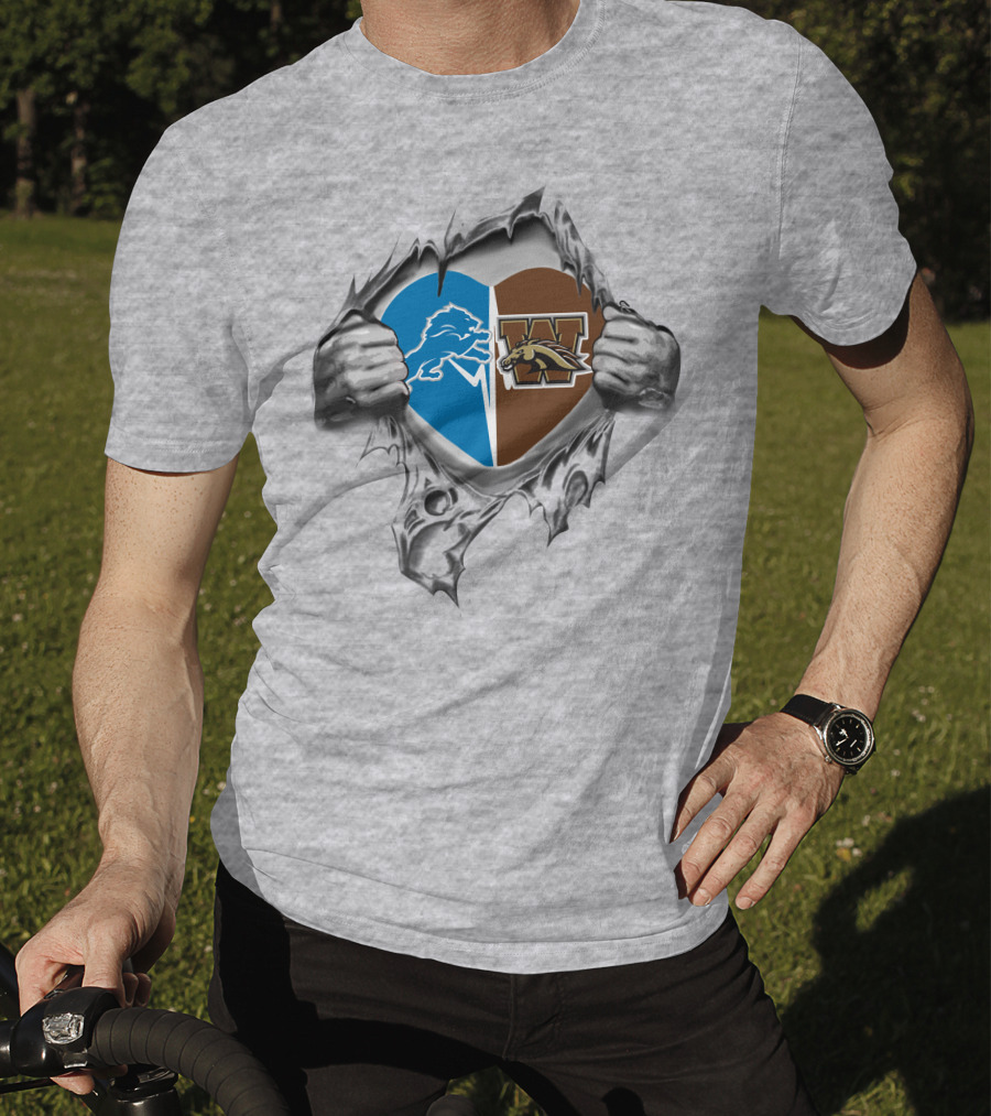 Detroit Lions Western Michigan Broncos Heart Combo T-Shirt