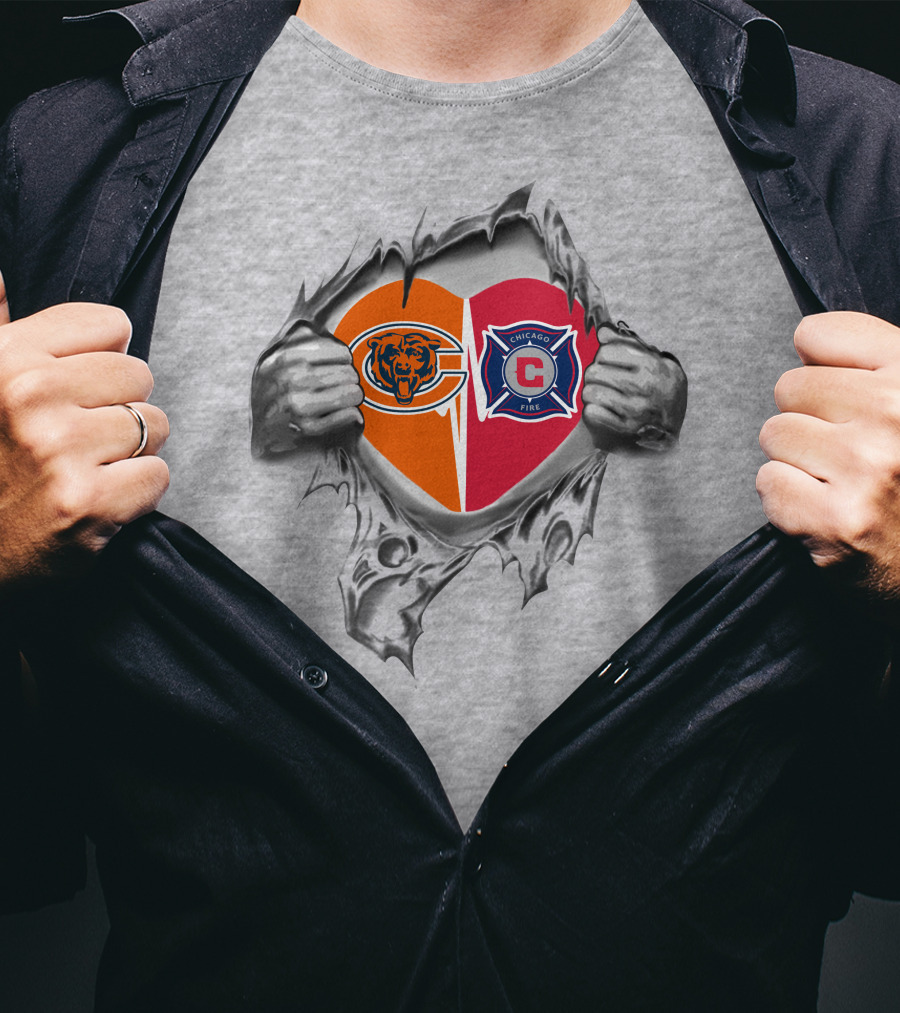 Chicago Bears And Chicago Fire Heart Design 167 T-Shirt