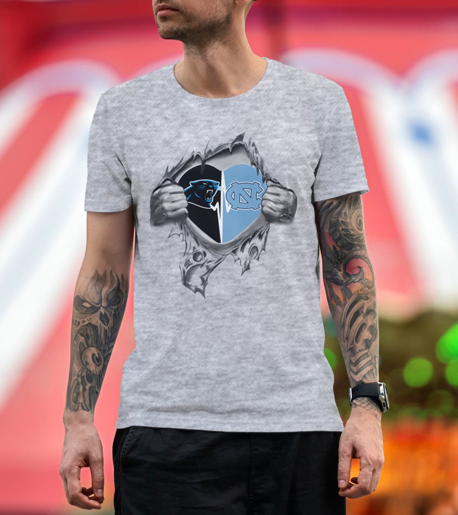 Panthers North Carolina Tar Heels Logos Heart Design It's In My Heart T-Shirt
