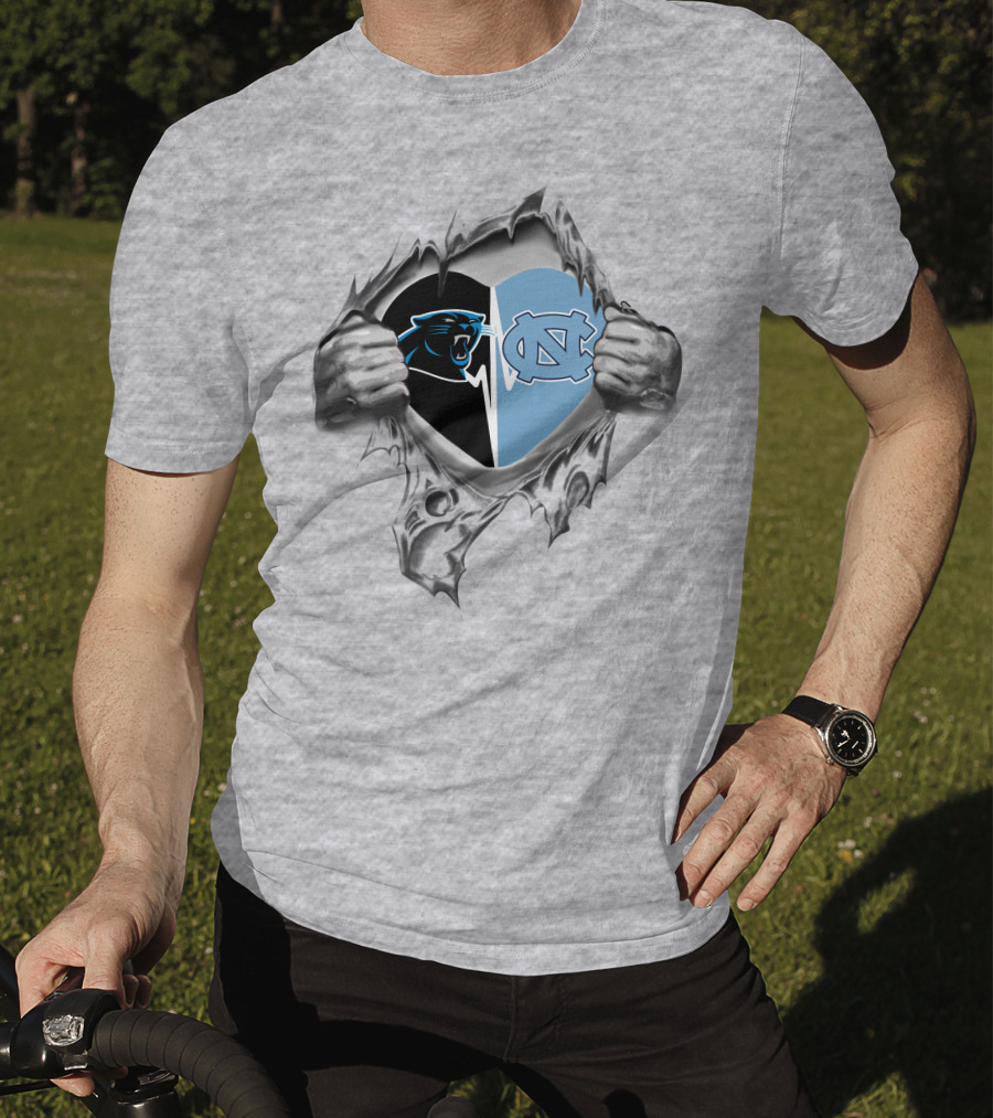 Panthers North Carolina Tar Heels Logos Heart Design It's In My Heart T-Shirt