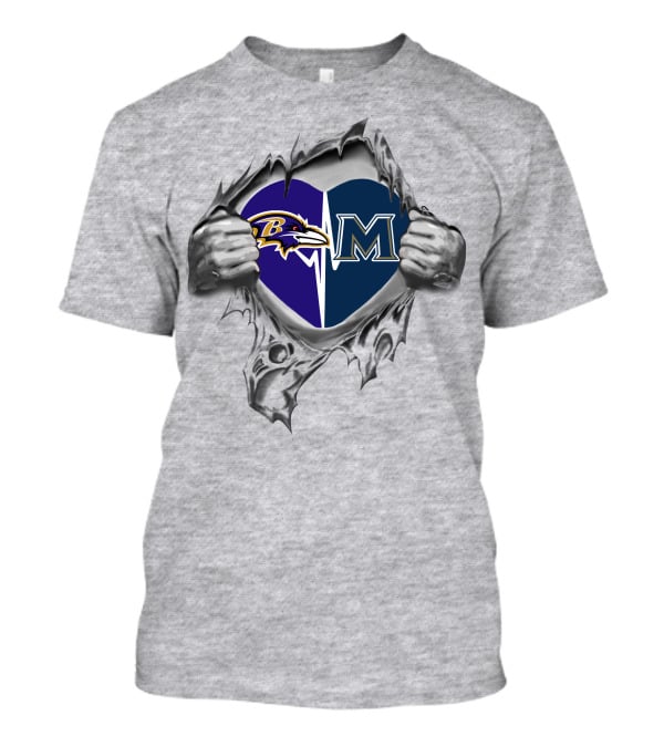 Baltimore Ravens And Mount St Mary's Mountaineers Heart T-Shirt