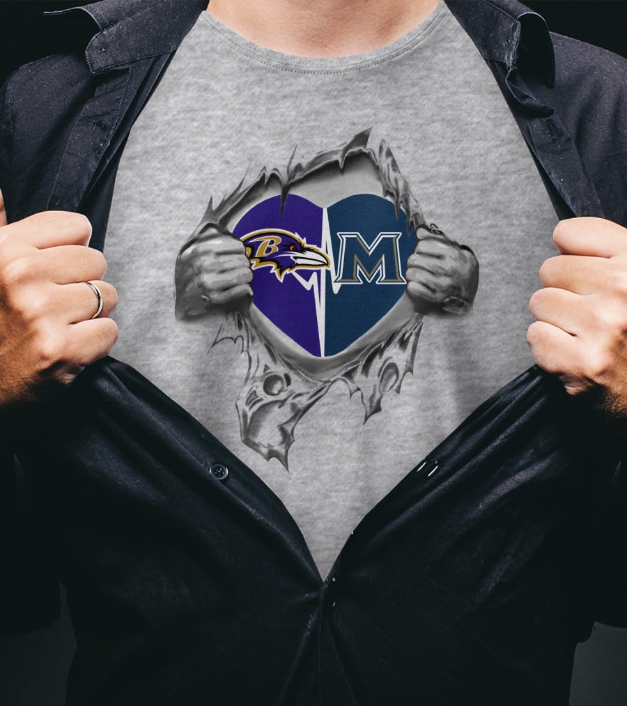 Baltimore Ravens And Mount St Mary's Mountaineers Heart T-Shirt