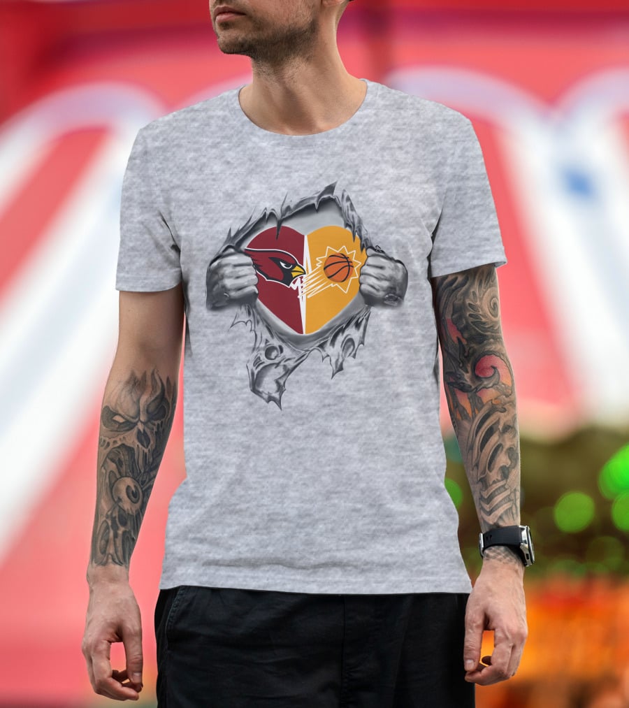 Arizona Cardinals Phoenix Suns Heart Emblem Pulled Open T-Shirt