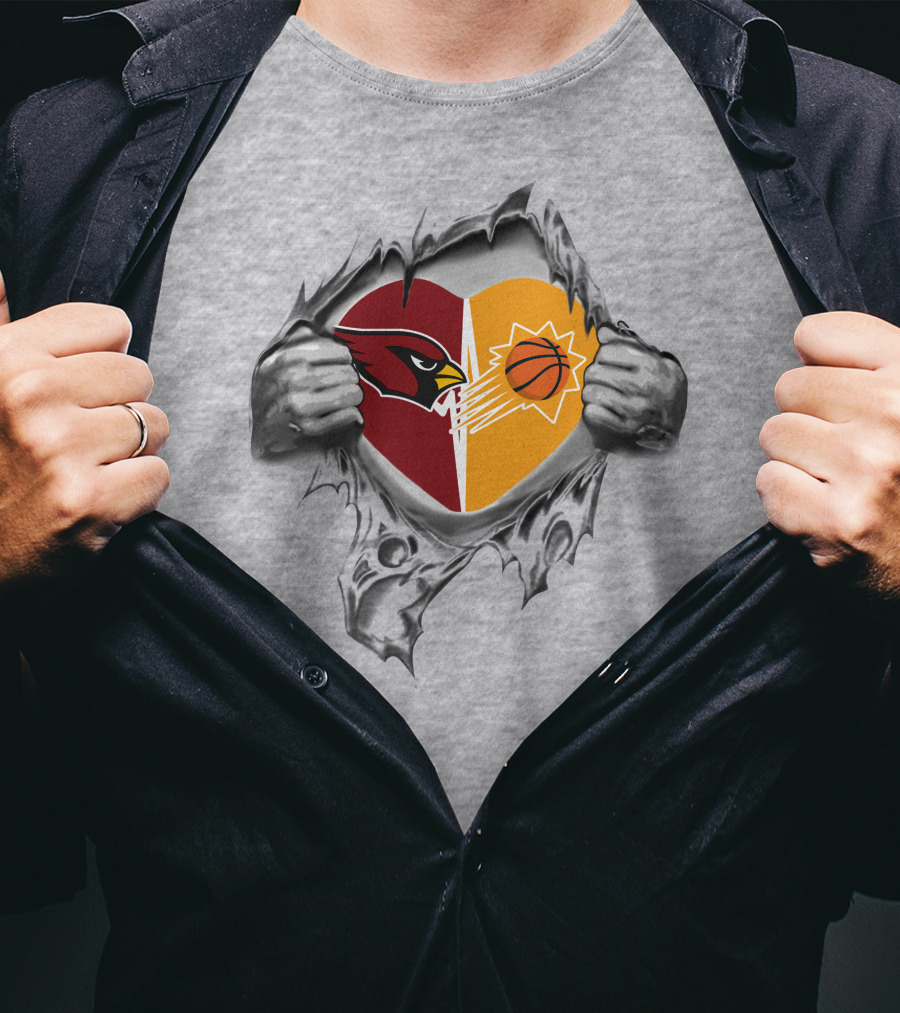 Arizona Cardinals Phoenix Suns Heart Emblem Pulled Open T-Shirt