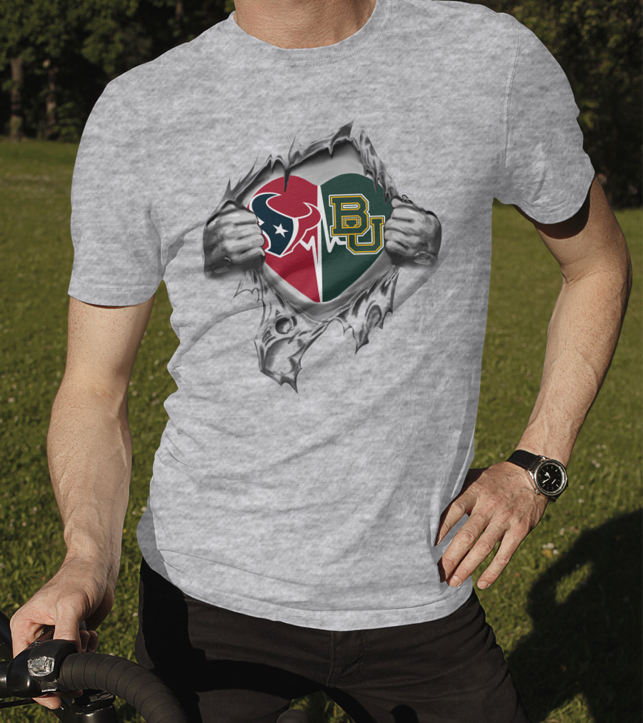 Texans Baylor Bears Heart Split Texans Baylor Bears Logo Heart T-Shirt
