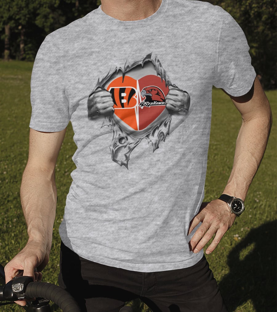 Bengals Miami Redhawks Heart Logo Fusion T-Shirt