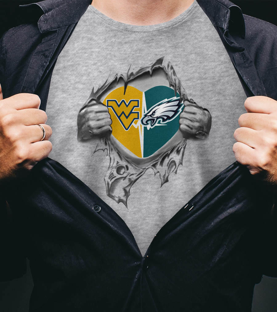 West Virginia Mountaineers Philadelphia Eagles Heart 375 T-Shirt