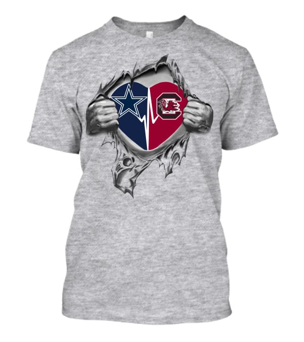 Cowboys South Carolina Gamecocks Heart Star And Gamecock Logos T-Shirt