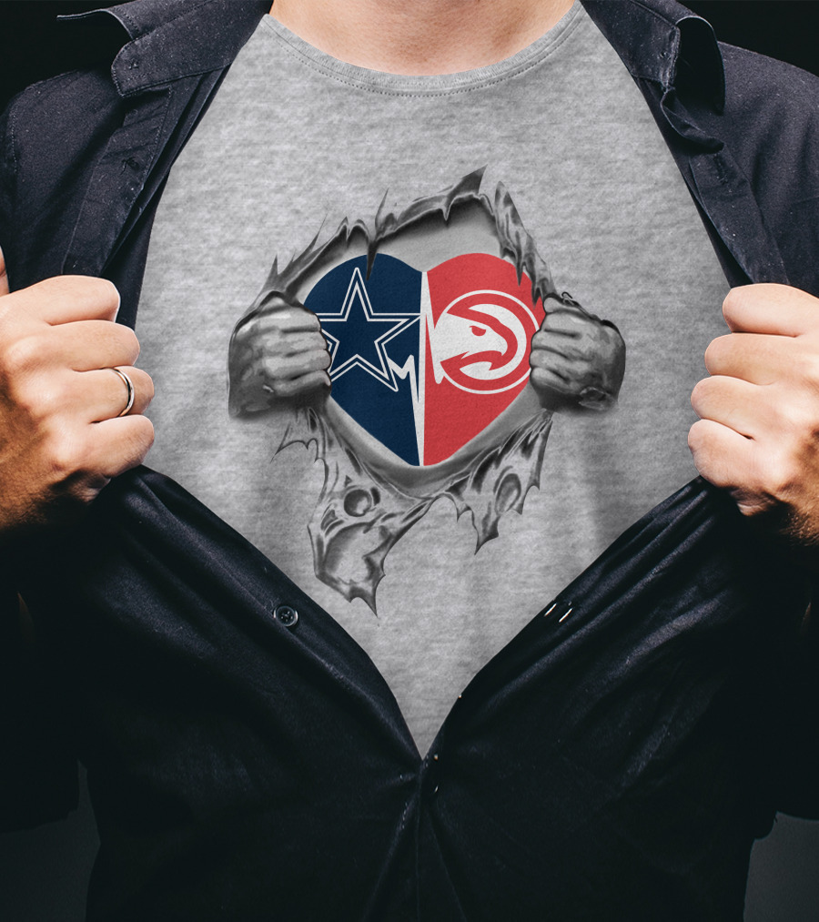 Cowboys Atlanta Hawks Heart Symbol Rip T-Shirt